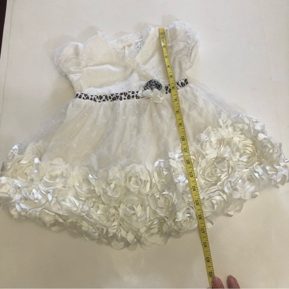 Nanette Baby® Girl Leopard Trim Short Puff Sleeve Mesh Knit Rosette Dress Sz 24M - Picture 7 of 11